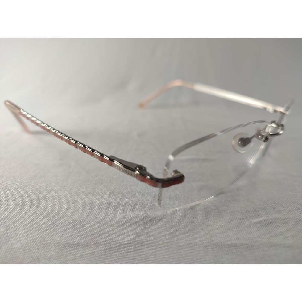 Chanel 2073 c.251 Rimless Eyeglasses Frames Silver Peach Quilted 53[]16 135